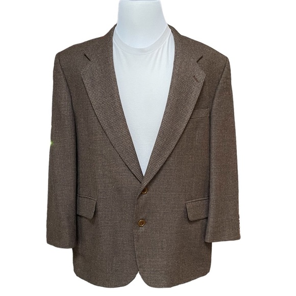 Vintage Oscar de la Renta Two Button Tweed Brown Wool Blazer Size:‎ 46R - Picture 1 of 10